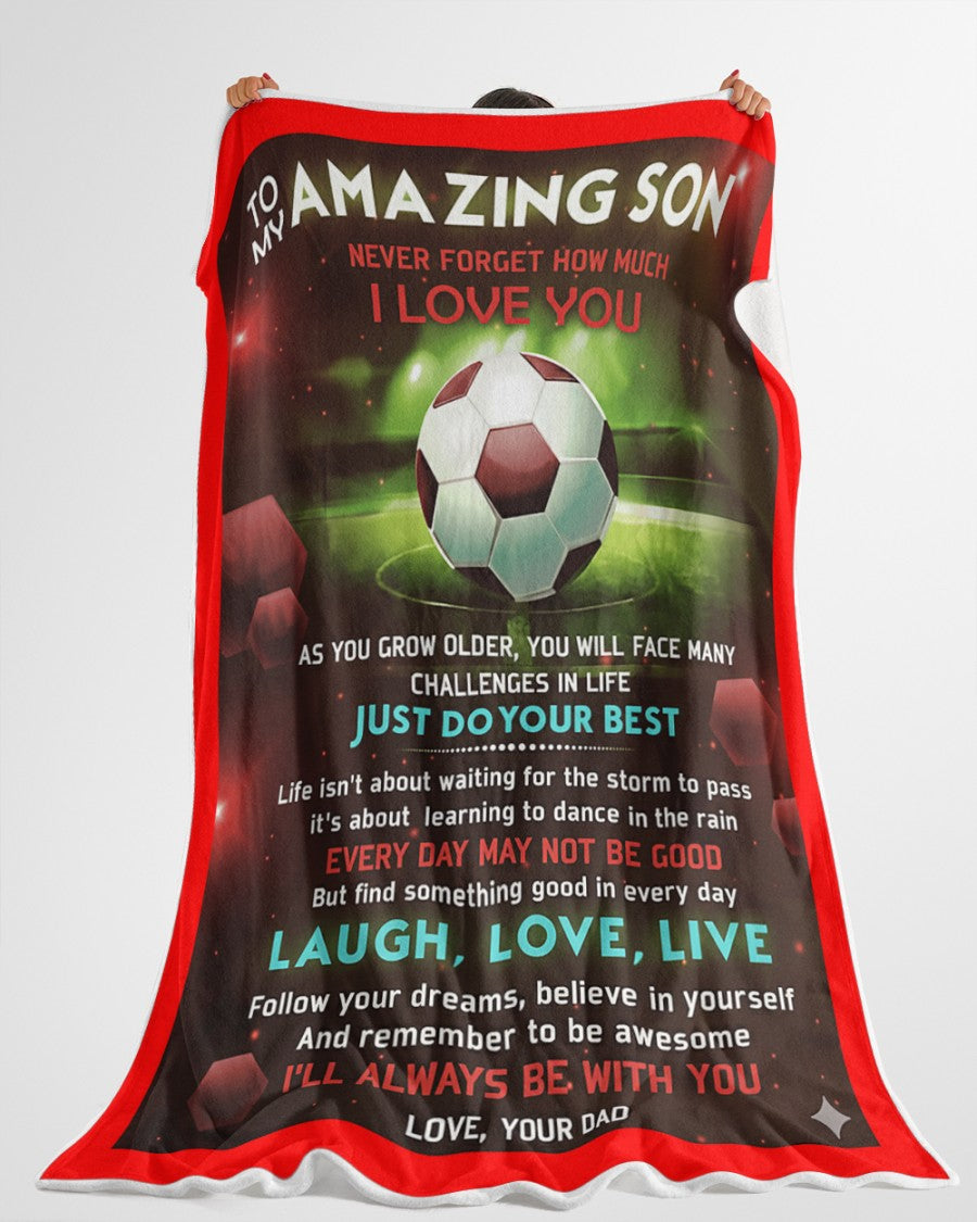 BLANKET FOR SON – COMFORT & WARMTH GIFT FROM DAD Sherpa Fleece Quilt Blanket NTTD00 (SKUB-BLK-DADRED)