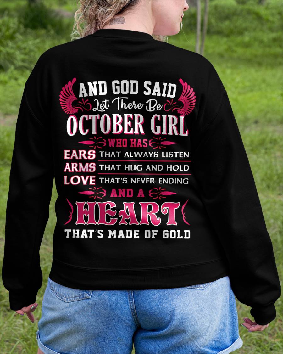OCTOBER GIRL – EARS THAT LISTEN ARMS THAT HUG LOVE NEVER ENDING HEART OF GOLD - FOR WOMEN - TLEE10 (SKU09-75-10)