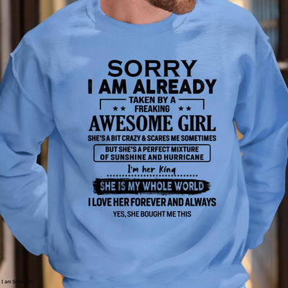 Sorry I Am Already Taken By A Freaking Awesome Girl - Gift For Husband From Wife - TLEE00 (SKU-TSRGIRL-00)