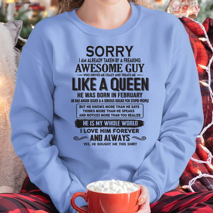 February - Sorry I am already taken by a freaking awesome guy - Gift for Wife From Husband - TLEE02 (SKU08-25-02)