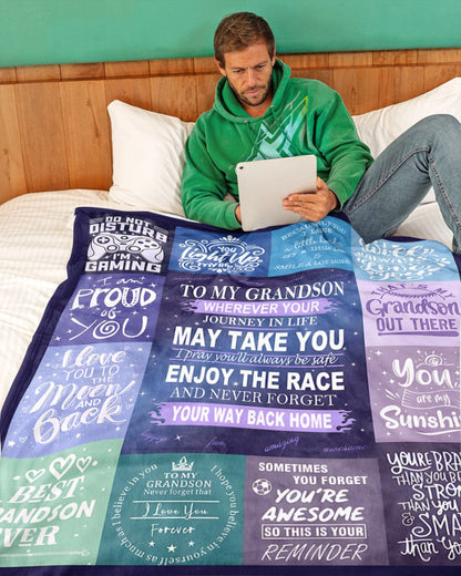 BLANKET FOR GRANDSON – COMFORT & WARMTH GIFT FROM GRANDPARENTS  Sherpa Fleece Quilt Blanket NTTD00 (SKUB11-BLK-02)