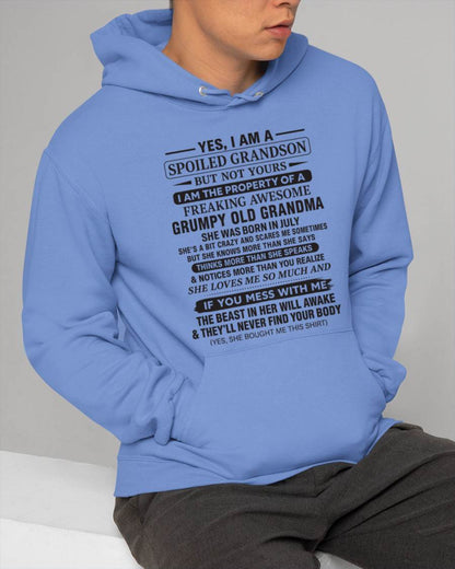 JULY - YES, I AM A SPOILED GRANDSON BUT NOT YOURS I AM THE PROPERTY OF A FREAKING AWESOME GRUMPY OLD GRANDMA - FROM GRANDMA - TLEE07 (SKU10-171-07)