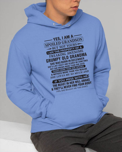 DECEMBER - YES, I AM A SPOILED GRANDSON BUT NOT YOURS I AM THE PROPERTY OF A FREAKING AWESOME GRUMPY OLD GRANDMA - FROM GRANDMA - TLEE12 (SKU10-171-12)