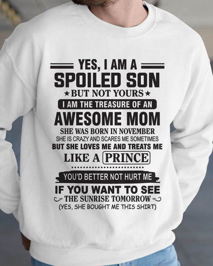NOVEMBER - YES, I AM A SPOILED SON BUT NOT YOURS  I AM THE TREASURE OF AN AWESOME MOM - FROM MOM - TLEE11 (SKU10-131-11)