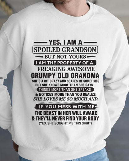 YES, I AM A SPOILED GRANDSON BUT NOT YOURS I AM THE PROPERTY OF A FREAKING AWESOME GRUMPY OLD GRANDMA - FROM GRANDMA - TLEE00 (SKU10-171-00)