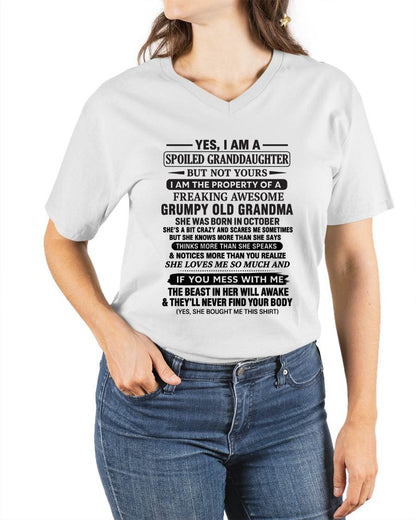 OCTOBER - YES, I AM A SPOILED GRANDDAUGHTER BUT NOT YOURS I AM THE PROPERTY OF A FREAKING AWESOME GRUMPY OLD GRANDMA - FROM GRANDMA - TLEE10 (SKU12-184-10)