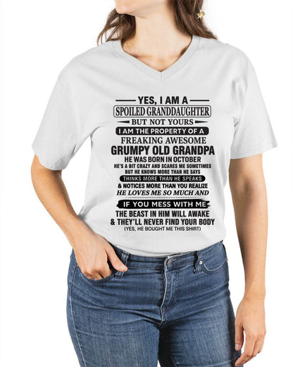 OCTOBER - YES, I AM A SPOILED GRANDDAUGHTER BUT NOT YOURS I AM THE PROPERTY OF A FREAKING AWESOME GRUMPY OLD GRANDPA - FROM GRANDPA - TLEE10 (SKU10-177-10)