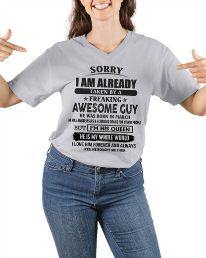 March - Sorry I Am Already Taken By A Freaking Awesome Guy - Gift From Husband - TLEE03 (SKU07-173-03)