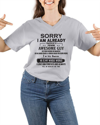 March - Sorry I Am Already Taken By A Freaking Awesome Guy - Gift From Husband - TLEE03 (SKU07-145-03)