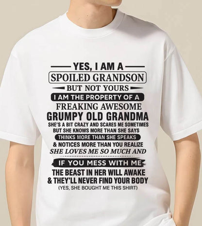 YES, I AM A SPOILED GRANDSON BUT NOT YOURS I AM THE PROPERTY OF A FREAKING AWESOME GRUMPY OLD GRANDMA - FROM GRANDMA - TLEE00 (SKU10-171-00)