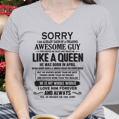 April - Sorry I am already taken by a freaking awesome guy - Gift for Wife From Husband - TLEE04 (SKU08-25-04)